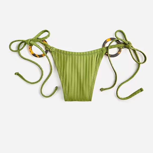 NWT J. Crew Green Wide Rib Curved Waist Cheeky String Bikini Bottom - Picture 1 of 3